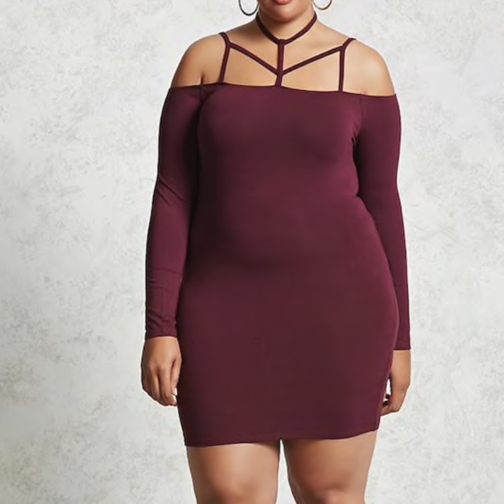 Dark maroon long sleeved dress